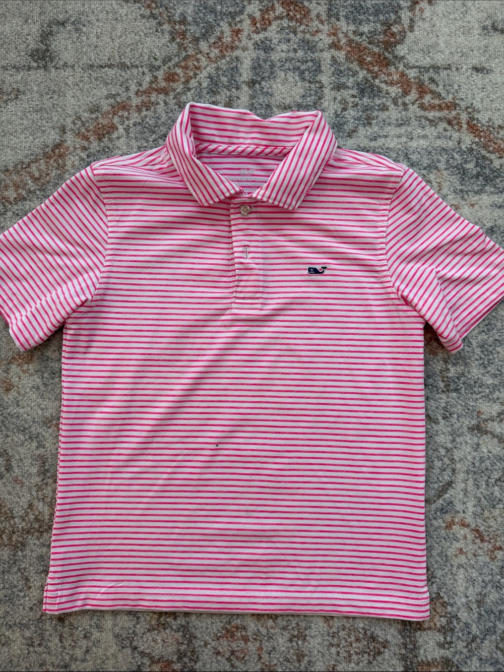 Vineyard Vines Boys Pink Striped Performance Polo Shirt. Size 6.